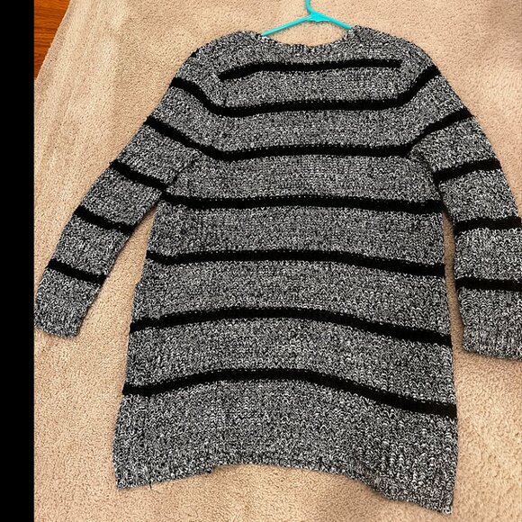 August Silk: Black and White Striped Cardigan - Size Small - Picture 5 of 5